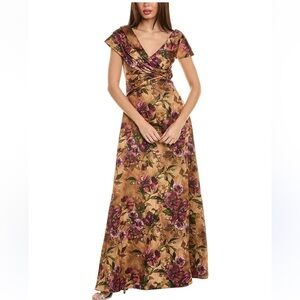 Theia Gold and Purple Floral Maxi Dress